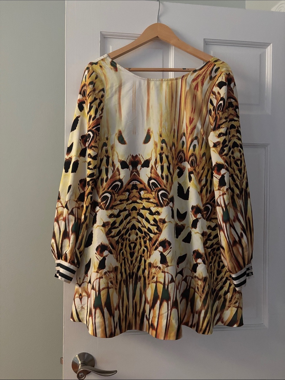 One Teaspoon Yellow and Cream Printed silk Long Sleeve Tunic